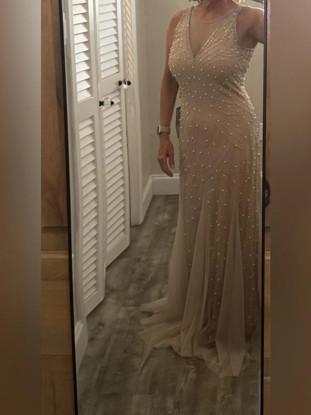 Adrianna Papell Taupe Beaded Gown - Picture 6 of 9